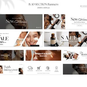 Skincare Website Banners Template Set For Skin Care Online Store Web Banner, Pre-made Shopify Wix Banners, Beauty Branding, Makeup, Canva