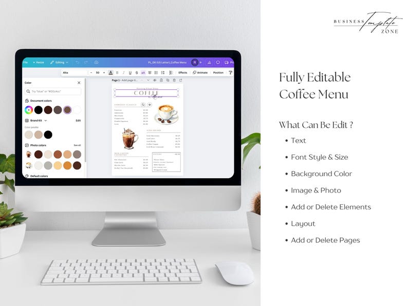 Coffee Menu Template, Editable Cafe Price List, Drink Menu Sign, Espresso List, Coffee Shop Board, Restaurants Bars, A4, A5, US Letter, 5x7