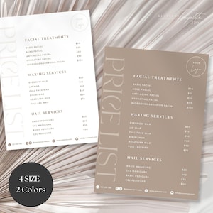 Plantilla minimalista de lista de precios para pequeñas empresas, hoja de precios imprimible para salón de belleza, plantilla editable de Canva, servicio de uñas, tamaño carta (EE. UU.) 5x7 (A4/A5)