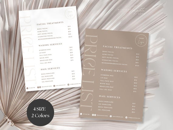 Minimalist Small Business Price List Template, Printable Beauty Salon Price Sheet,Editable Canva Template, Nail Service, 5x7 US Letter A4 A5