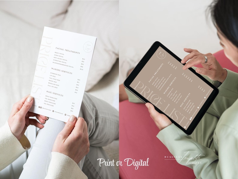 Minimalist Small Business Price List Template, Printable Beauty Salon Price Sheet,Editable Canva Template, Nail Service, 5x7 US Letter A4 A5