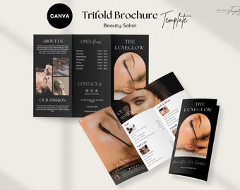 Sjabloon driebladige brochure voor schoonheidssalon | Serviceprijslijst canvas | Schoonheidsspecialiste, haarstylist, nagel, wimpermenu | Pamflet spa-marketingfolder