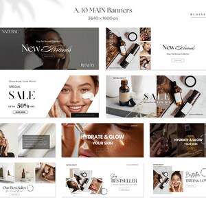 Skincare Website Banners Template Set For Skin Care Online Store Web Banner, Pre-made Shopify Wix Banners, Beauty Branding, Makeup, Canva