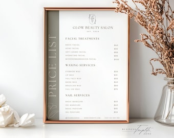 Modern Beauty Salon Price List Template, Printable Facial Menu, Business Pricing Sheet, Editable Canva Template, 5x7, US Letter, A4, A5