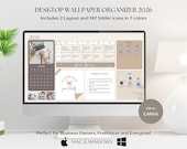 2026 Desktop Organizer Wallpaper For Business, Weekly Schedule Planner, Monthly Calendar, Folder Icon, Digital Sticky Notes, Mac & Windows