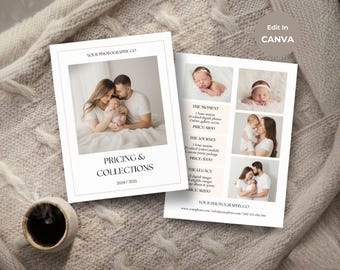 Photography Pricing Guide Template for Newborn Sessions, Photographer Price List Flyer, Editable Canva Template, Photo Studio Pricing Sheet