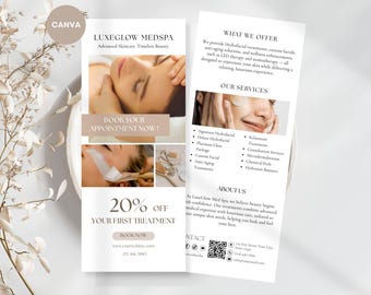 Beauty Salon Rack Card Flyer Template, Editable Minimalist Esthetician Flyer, Printable Medspa Marketing, Services List, Small Business DIY