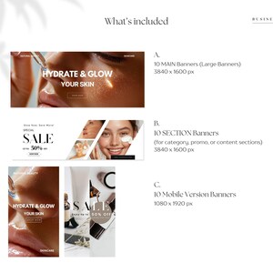Skincare Website Banners Template Set For Skin Care Online Store Web Banner, Pre-made Shopify Wix Banners, Beauty Branding, Makeup, Canva