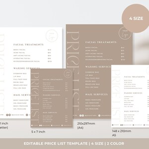 Minimalist Small Business Price List Template, Printable Beauty Salon Price Sheet,Editable Canva Template, Nail Service, 5x7 US Letter A4 A5