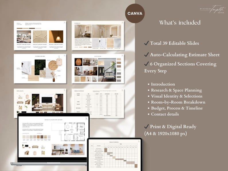 Interior Design Presentation Template, Client Proposal, Mood Board