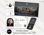 Luxury Real Estate Business Card Template, Realtor Card with Photo, Two-Sided Editable Canva Design, Mobile Digital, QR Code For Marketing
