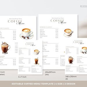 Coffee Menu Template, Editable Cafe Price List, Drink Menu Sign, Espresso List, Coffee Shop Board, Restaurants Bars, A4, A5, US Letter, 5x7