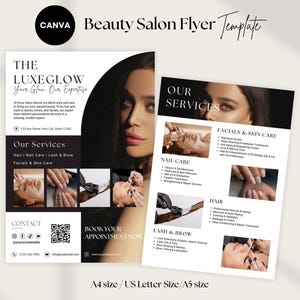 Beauty Salon Flyer Template | Hairstylist, Nail, Lash Menu | Facial Treatment Promotion | Printable Salon Marketing | Esthetician Brochure