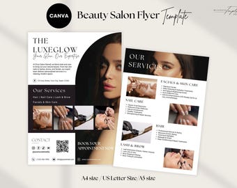 Beauty Salon Flyer Template | Hairstylist, Nail, Lash Menu | Facial Treatment Promotion | Printable Salon Marketing | Esthetician Brochure