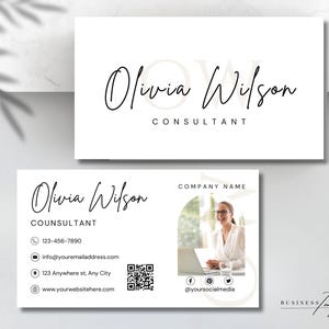 Canva-sjabloon voor visitekaartjes met QR-code voor verzekeringsagent, makelaars, makelaars, adviseur, bewerkbaar minimalistisch visitekaartjeontwerp