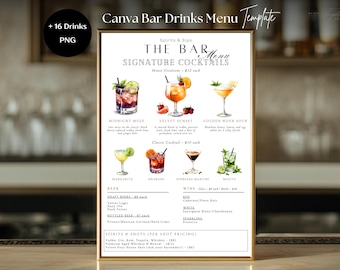 Bar Menu Template, Editable Drink Price List, Wine Beer Cocktails Menu Sign, Printable Bar Board, Restaurants Bars, A4, A5, US Letter, 5x7