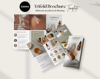 Skincare Trifold Brochure Template | Editable Beauty Spa Pamphlet | Esthetician Salon Wellness Marketing | Cosmetic Product Booklet Canva