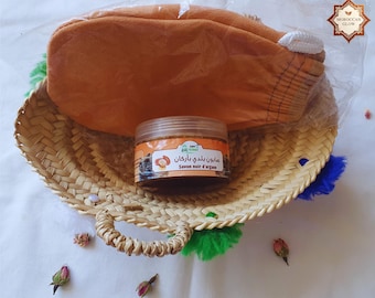 Set di sapone nero marocchino e guanti Kessa: autentico sapone Beldi per un'esfoliazione profonda