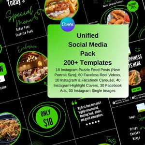 Street Food, Catering, Restaurant Marketing Bundle wt Social Media Canva Templates. Faceless Reels, Puzzle Posts, Carousel, Ads all in one.