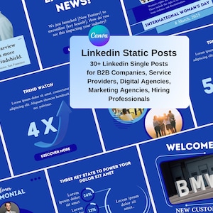 Blue LinkedIn Posts, Editable Canva Template, Static LinkedIn Content. Social Media Template. Linkedin Business, B2B Templates.