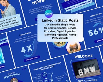 Blue LinkedIn Post Templates: B2B Social Media (Canva Editable)