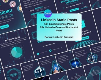 Technology/SaaS LinkedIn Posts, Editable Canva Template, Square Static LinkedIn Content Template,  Linkedin document/carousel templates.