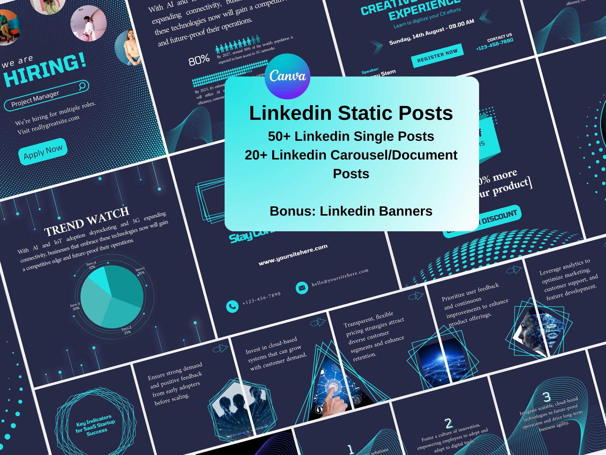 Static Visual Linkedin Technology/saas Linkedin Posts, Editable Canva Template, Square Static ...