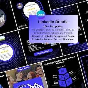 Linkedin Bundle in Canva Templates. Linkedin Posts, Banners, Videos, Carousel Posts, All in One. Best for B2B, SaaS, Technology Companies.