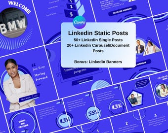LinkedIn Posts, Editable Canva Template, Static LinkedIn Designs, modern and seamless. Linkedin document/carousel templates for engagement