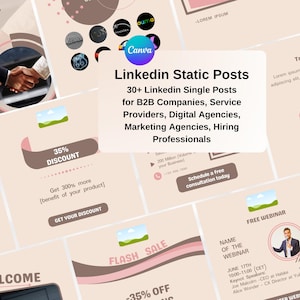 Beige LinkedIn Posts. Linkedin Business, B2B Templates. Editable Canva Template. Static LinkedIn Content. Social Media Template.