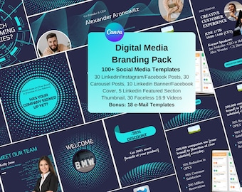 Technology SaaS Marketing Bundle wt Canva Templates. Linkedin, Instagram, Facebook Posts, Carousels, Videos, Ads, Covers. All in One.