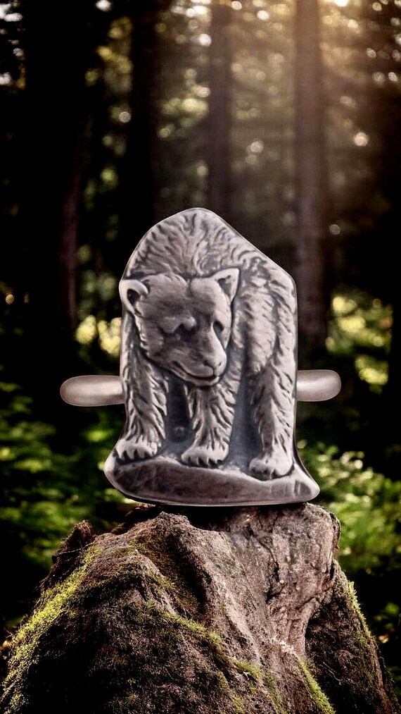 Bague ours des montagnes en argent sterling et cuivre taille