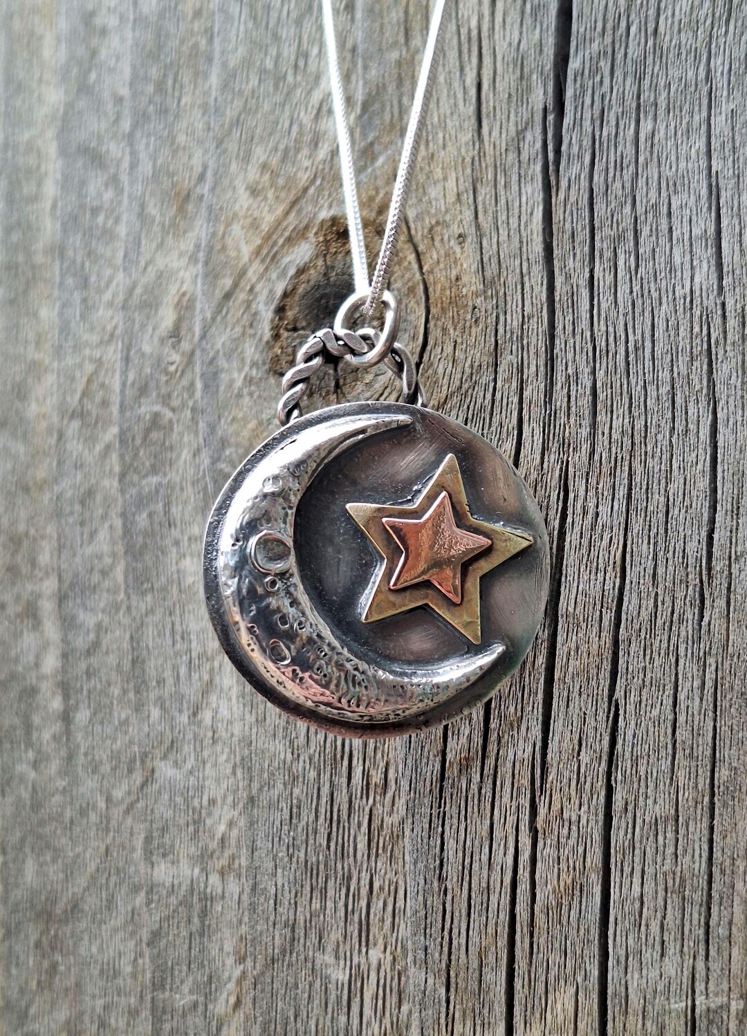 Sterling Silver Celestial Moon & Star Pendant Necklace - Etsy
