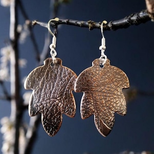 Handmade Textured Copper Leaf Earrings