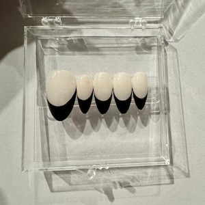 Black French Tip Nails/ French Tip Nails/ Custom Nails/ Hand Painted Nails/ Press On Nails
