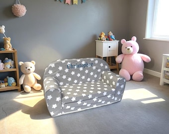 Personalized Gray Star Toddler Fold Out Couch: 100% Cotton Slipcover