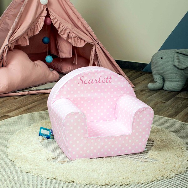 Personalized Foam Toddler Chair: Pink with Dots Cotton Slipcover