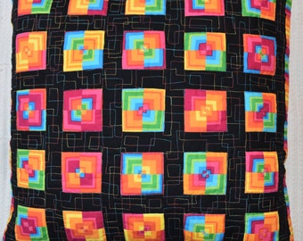 Funda de almohada acolchada con diseño de patchwork, hecha a mano, con rayas cuadradas.