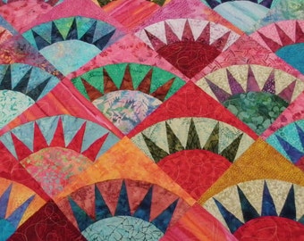 King Queen Size Batik Quilt New York Beauty 100 x 104 inches