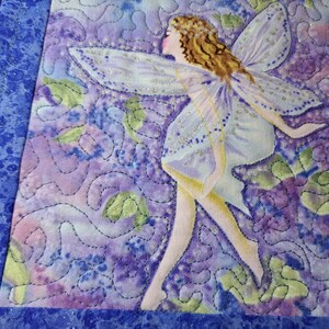 Fairy in Flowers Bllue Mug Rug Mini Quilt 9 X 9 in. image 5