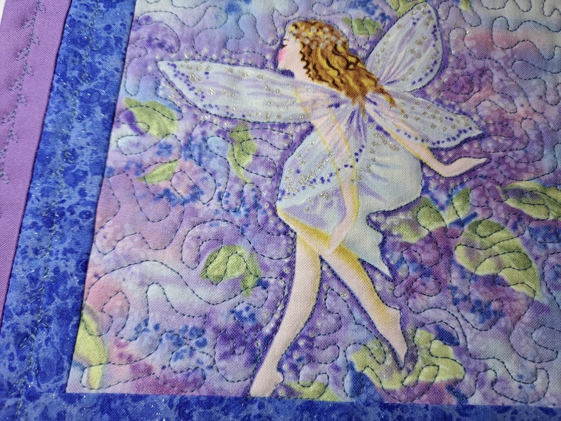 Fairy in Flowers Bllue Mug Rug Mini Quilt 9 X 9 in. image 5