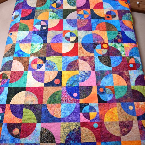 King Quilt Batik Handmade Planets 'N Moons Drunkard's Path 94 x 102 Quiltsy