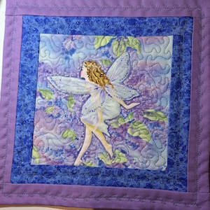 Fairy in Flowers Bllue Mug Rug Mini Quilt 9 X 9 in. image 1