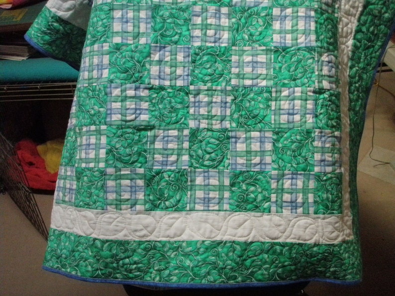 Blue Green Baby Quilt Toddler Nap Quilt Idaho 36 x 48 image 2