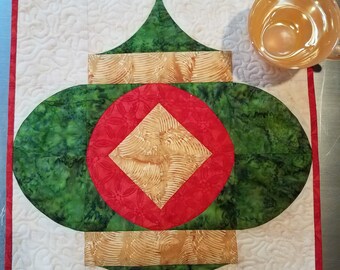 Christmas Ornament Table Topper Quilted 14.5 x 17.5 inches