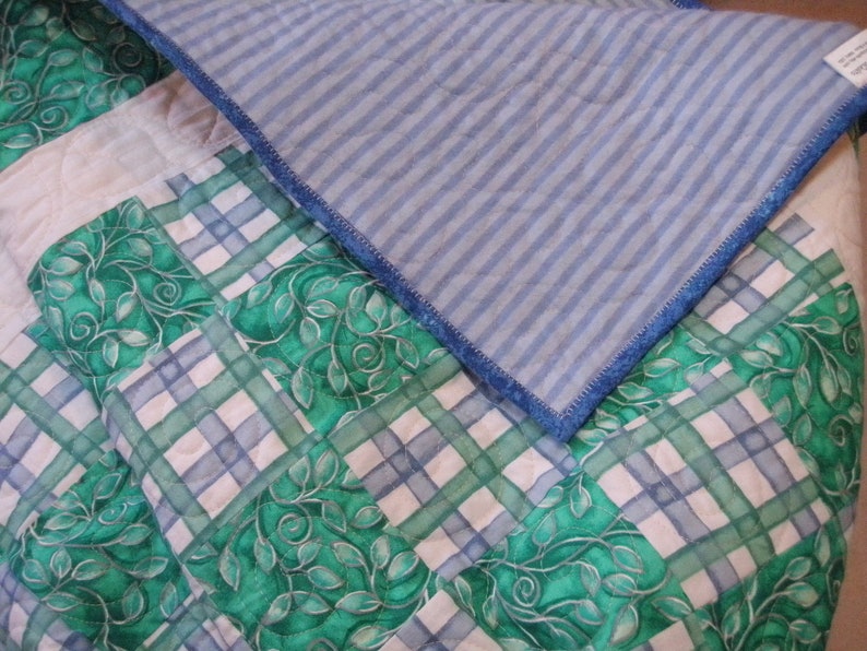 Blue Green Baby Quilt Toddler Nap Quilt Idaho 36 x 48 image 7