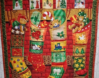 Quilted Fabric Advent Calendar Stockings on the Hearth 23" x 25"