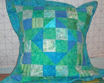 Teal Green and Blue Quilted Pillow Cover Pillow Sham Idaho Handmade