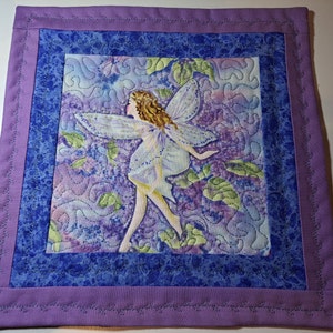 Fairy in Flowers Bllue Mug Rug Mini Quilt 9 X 9 in. image 4