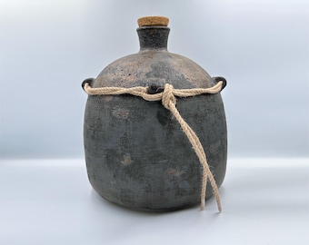 Jarrón/recipiente/botella oxidada de cerámica grande hecha a mano n.° 1